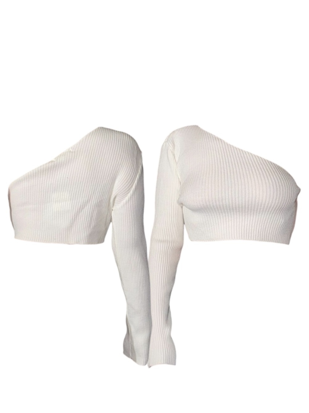 One-Shoulder Ribbed Crop Top in Cream